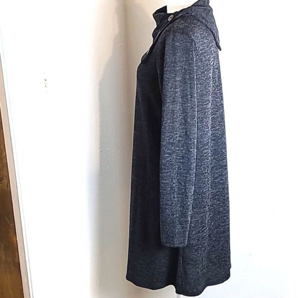 My Story Gray Sweater Dress with Aysemetrical Cowl Neck & Buttons, Size Medium - Picture 6 of 9